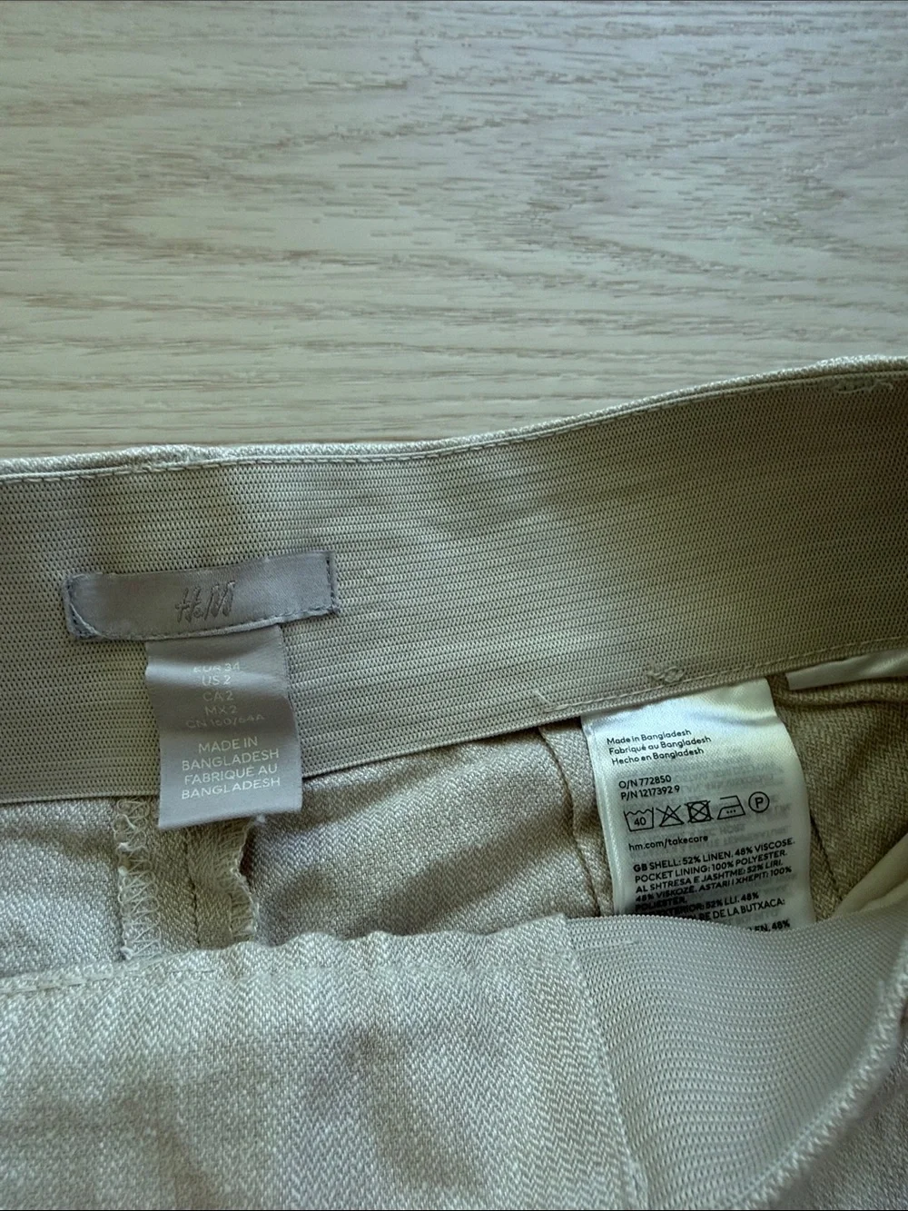 NWOT H&M Straight-Leg Linen Dress Slacks in Light Beige Khaki Size XS / 2